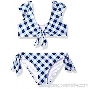 Splendid Big Girls' Front Tie Top and Bikini Bottom Swimsuit Set Breaking Plaid Navy B07H849QRQ